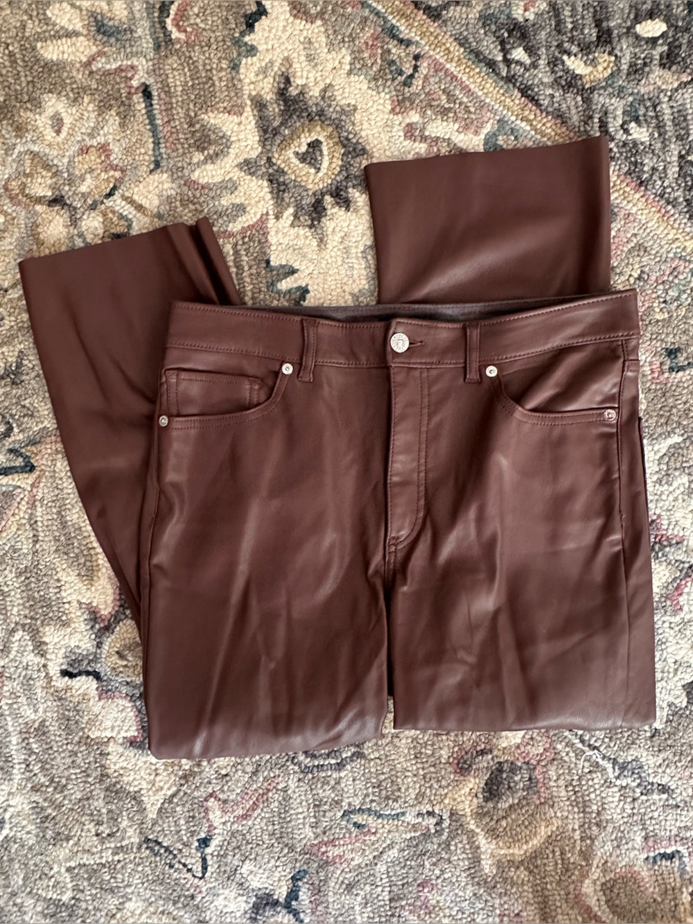 Express Dark Brown Faux Leather Wide-Leg Pants